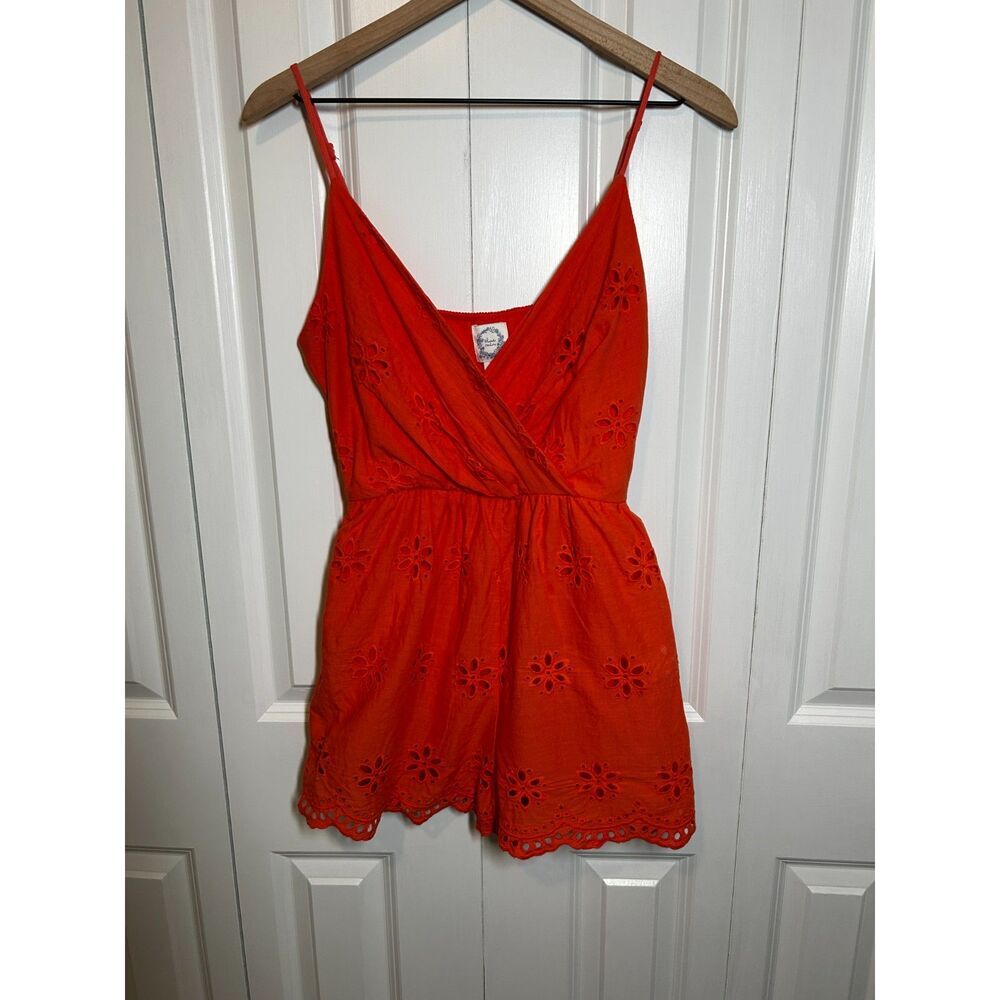 Blue Rain Francesca's Coral Orange Eyelet Wrap Romper Size M - Picture 2 of 7
